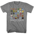 Graphite heather Monster Hunter t-shirt featuring Monster Hunter World Icons design