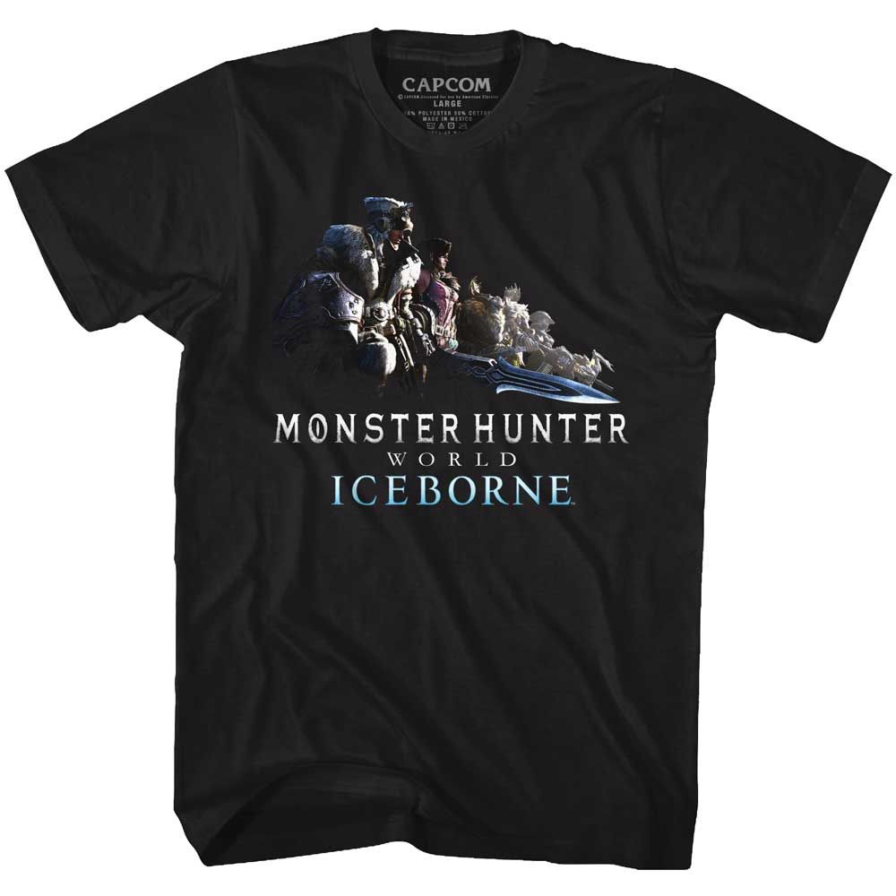 Black Monster Hunter t-shirt featuring an Ice Gang design