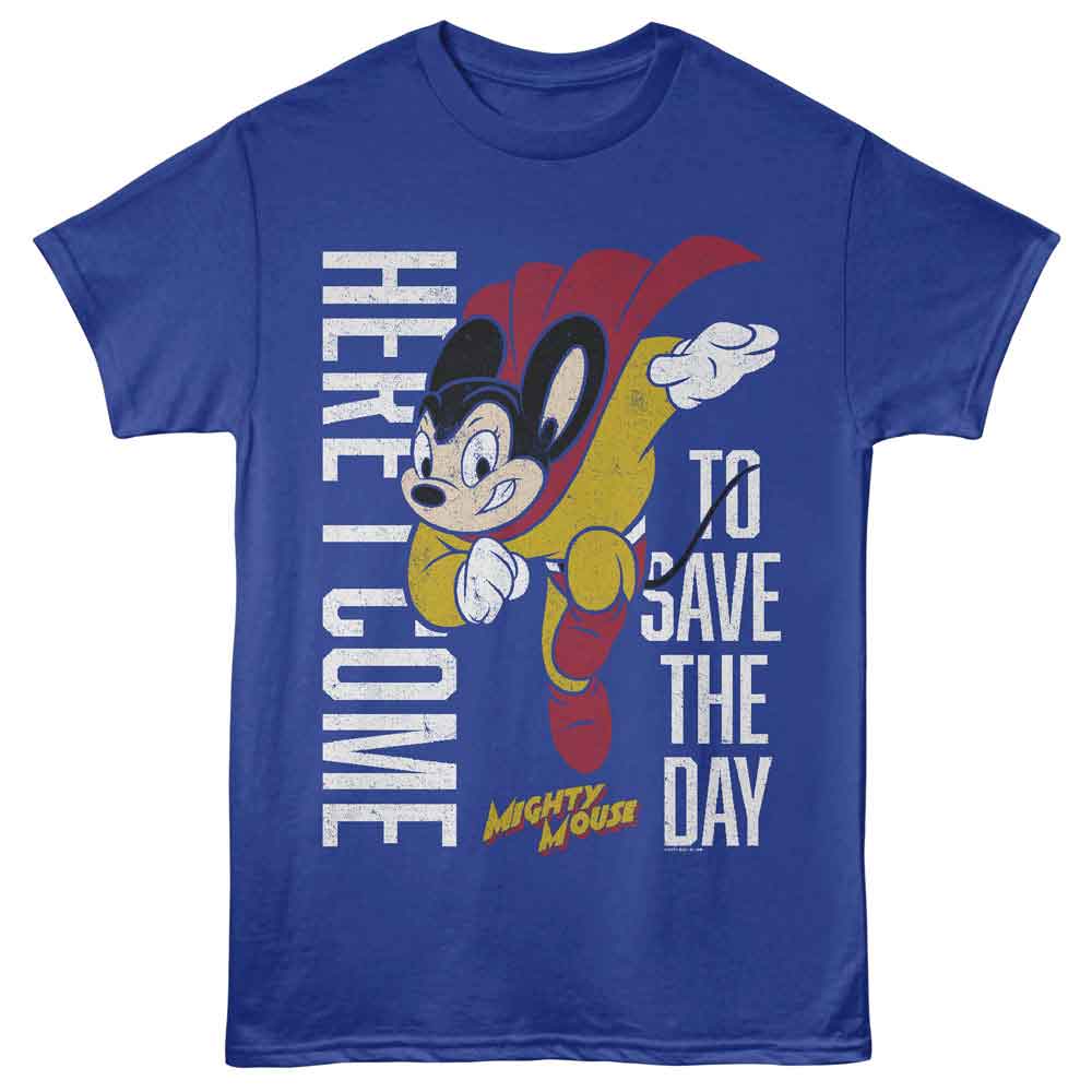Royal blue Mighty Mouse t-shirt featuring Mighty Mouse Save The Day design