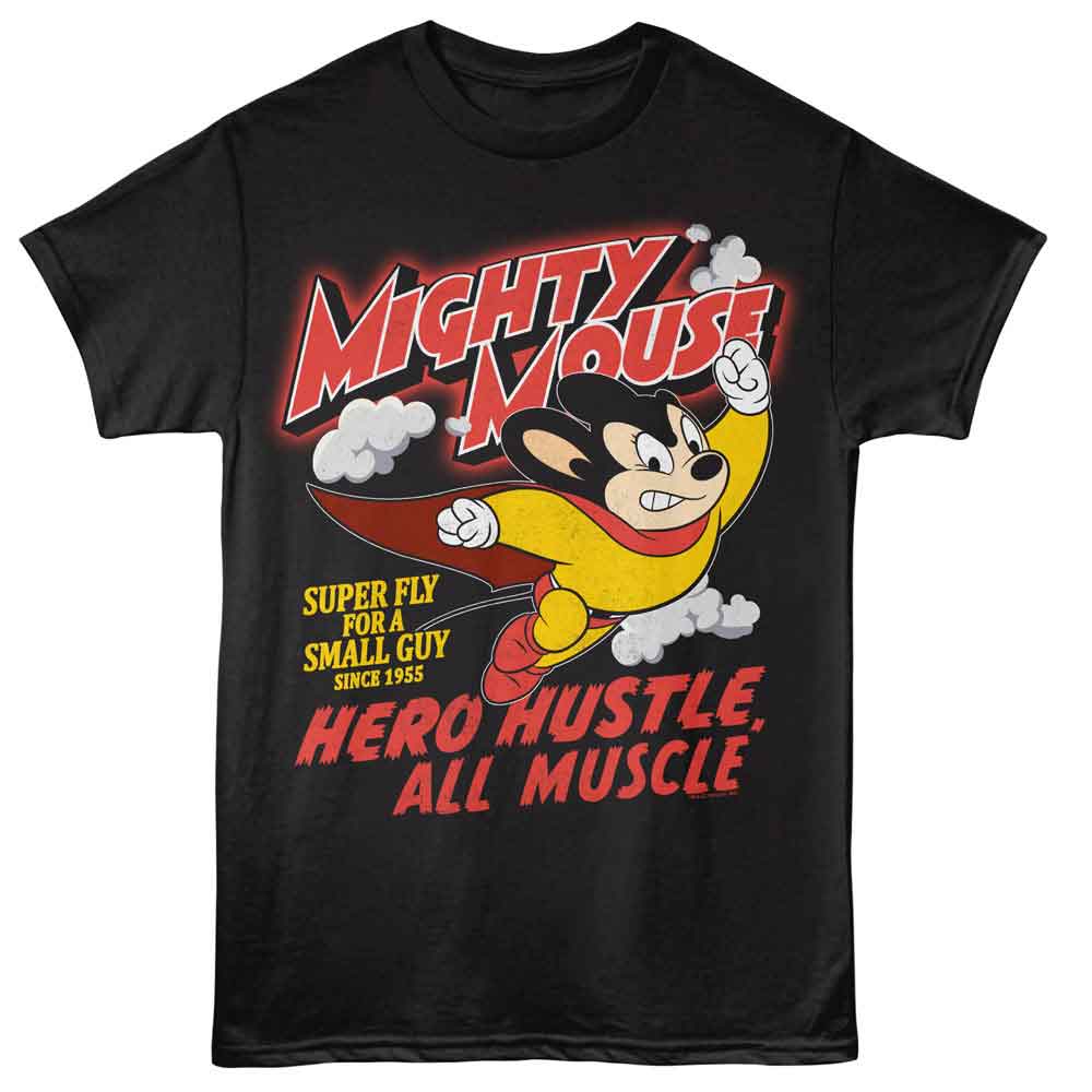 Black Mighty Mouse t-shirt featuring Mighty Mouse Hero Hustle design