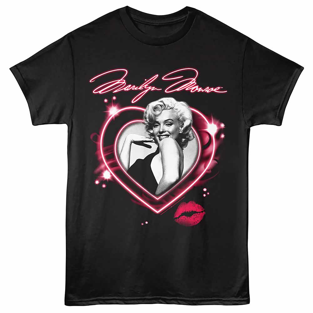 Black Marilyn Monroe t-shirt featuring a Neon Heart design