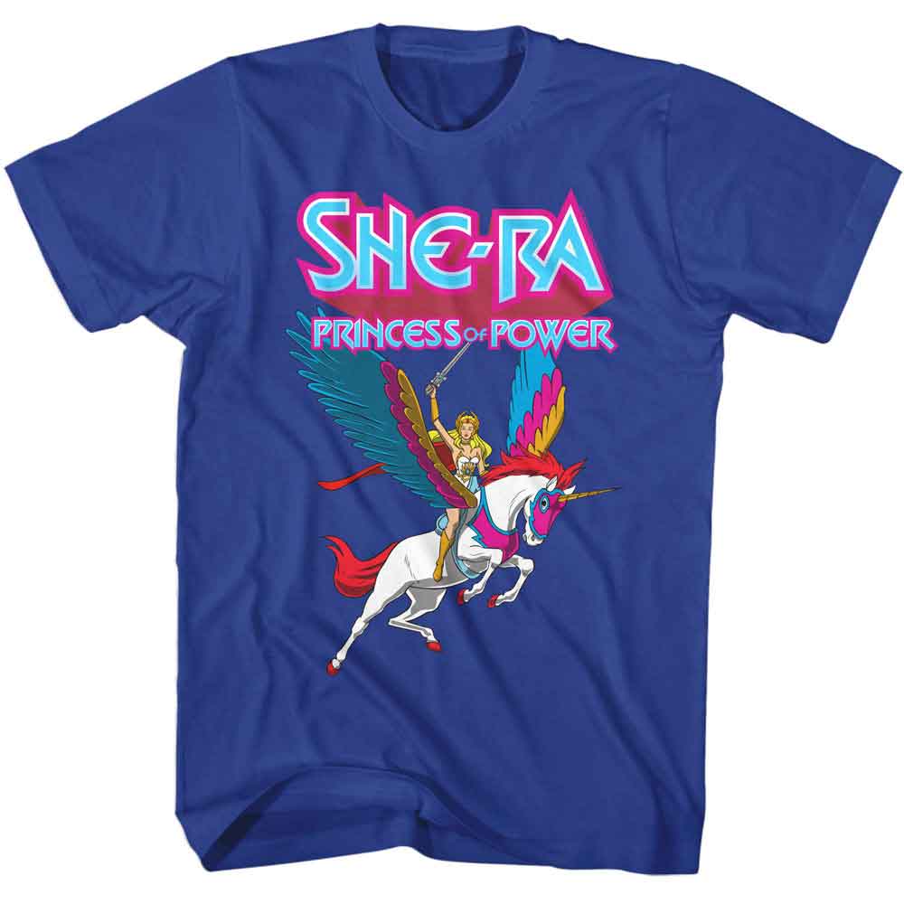 She-Ra Swift Wind and Logo Masters of the Universe t-shirt in royal blue