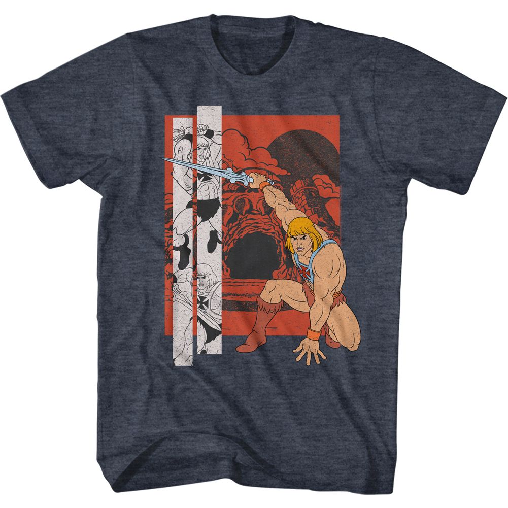 Castle Grayskull Square Masters of the Universe t-shirt in navy heather