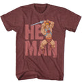 He-Man Text Masters of the Universe t-shirt in vintage maroon heather