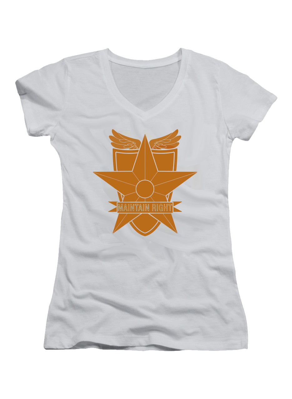 White Main Force Patrol Logo Juniors V-Neck T-Shirt