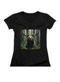 Black Majestic Bear Juniors V-Neck T-Shirt