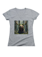 Gray Majestic Bear Juniors V-Neck T-Shirt