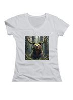 White Majestic Bear Juniors V-Neck T-Shirt