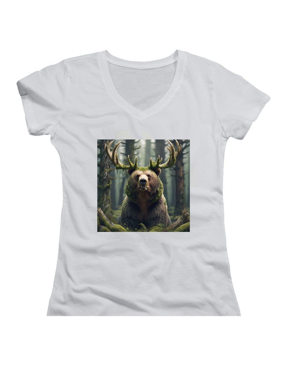 White Majestic Bear Juniors V-Neck T-Shirt