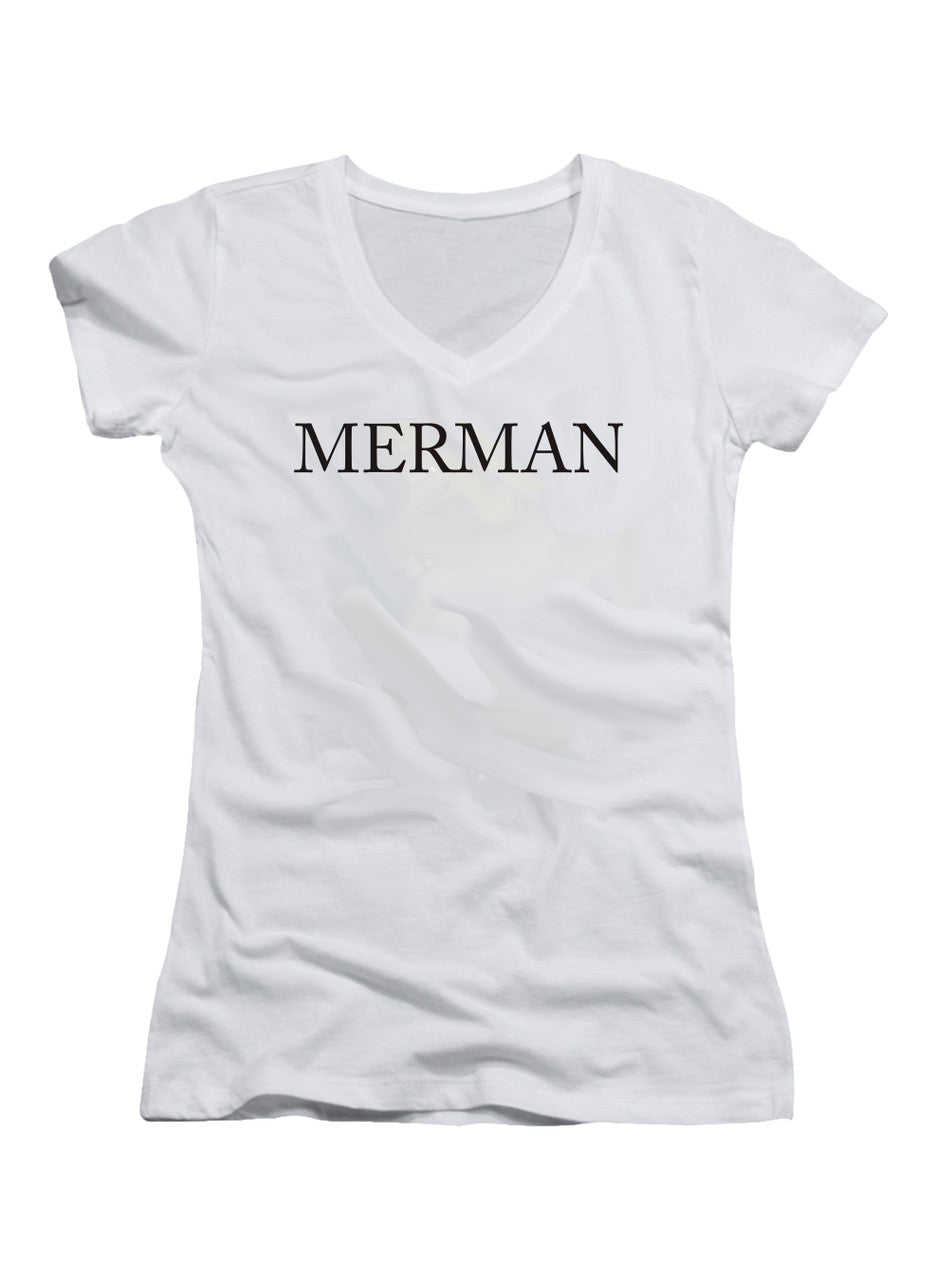 White Merman Juniors V-Neck T-Shirt
