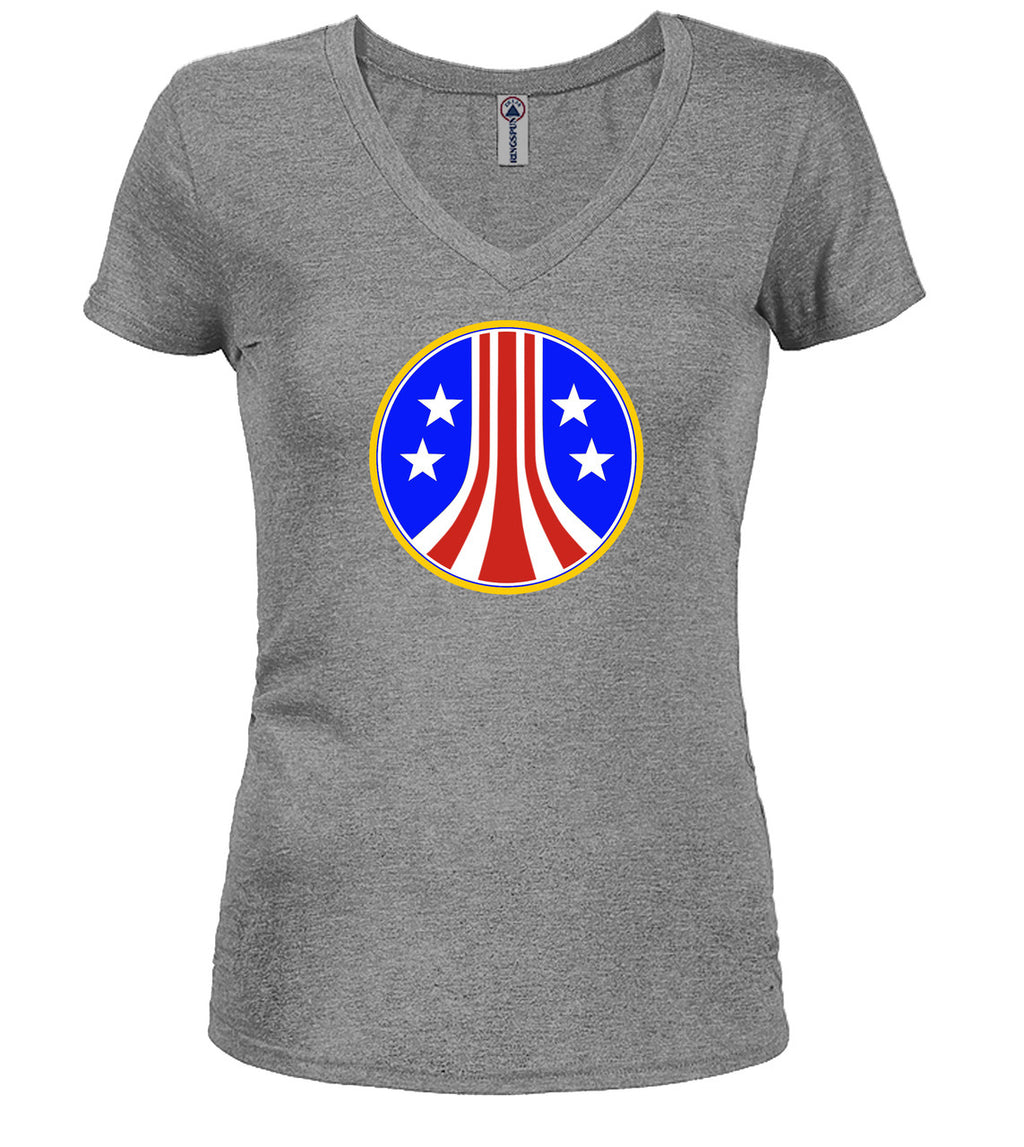 Gray Military Logo Juniors V-Neck T-Shirt