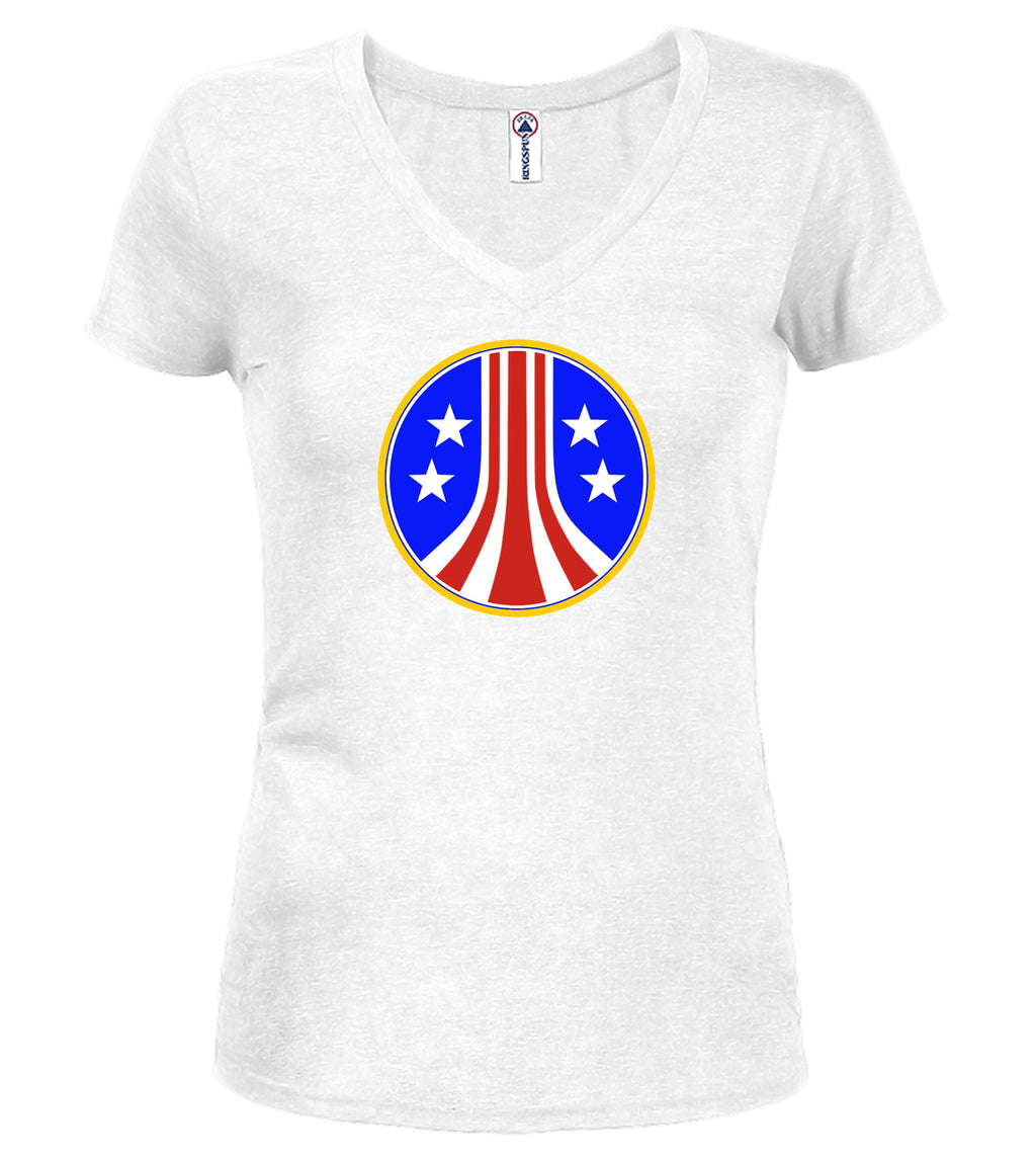 White Military Logo Juniors V-Neck T-Shirt