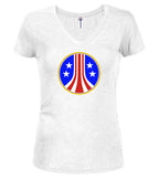 White Military Logo Juniors V-Neck T-Shirt