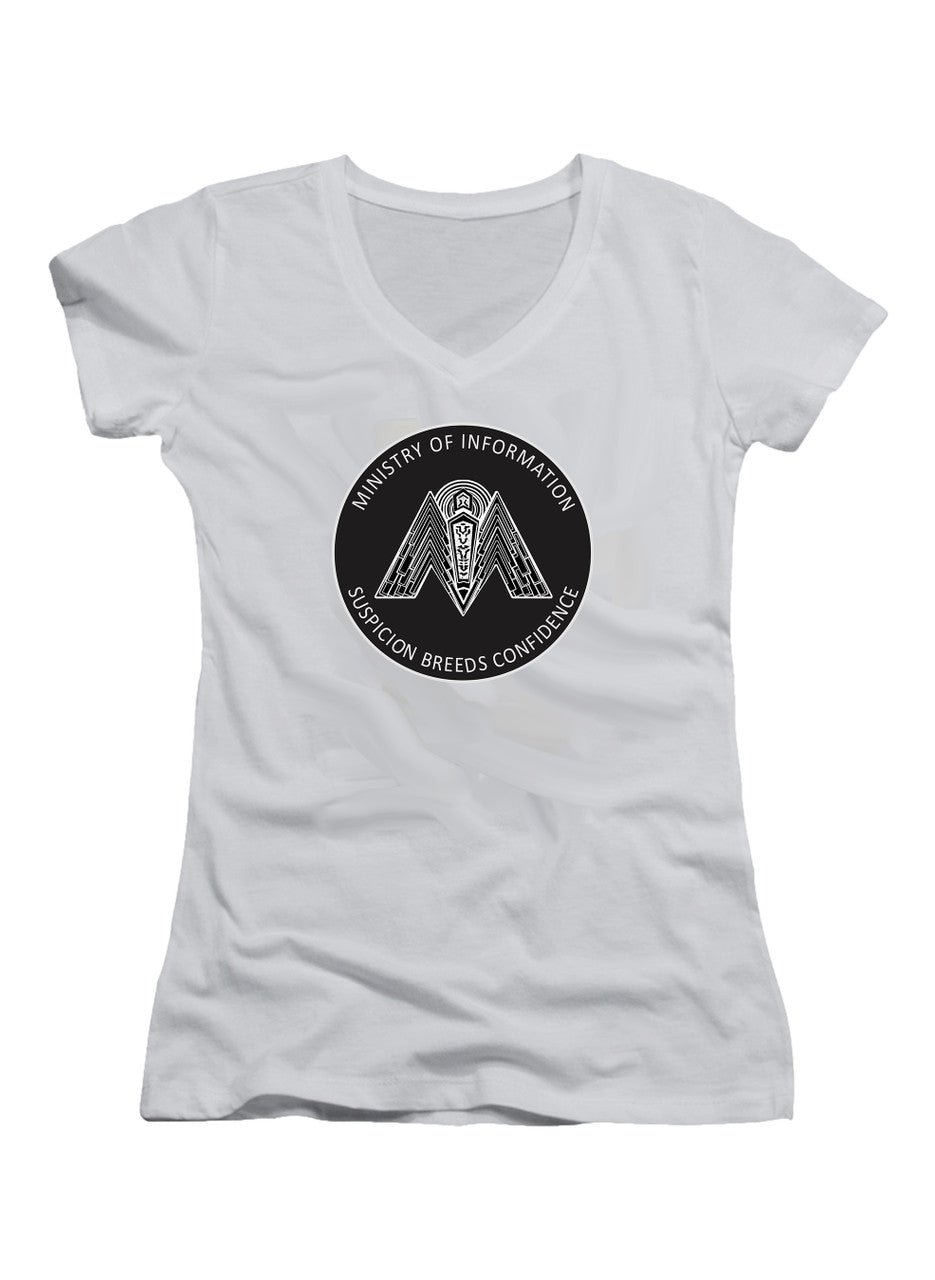 White Ministry of Information Circle Juniors V-Neck T-Shirt