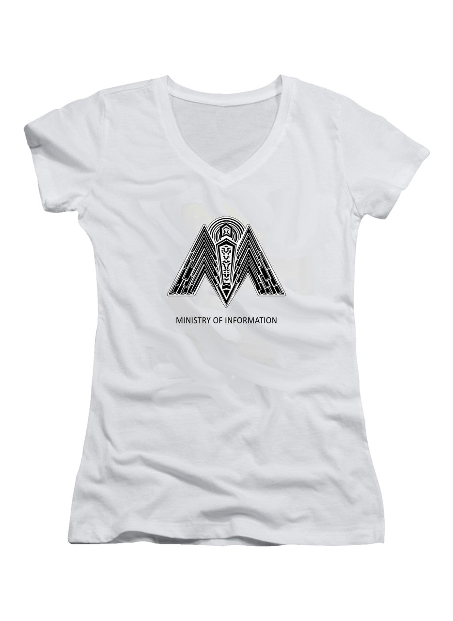 White Ministry of Information Juniors V-Neck T-Shirt