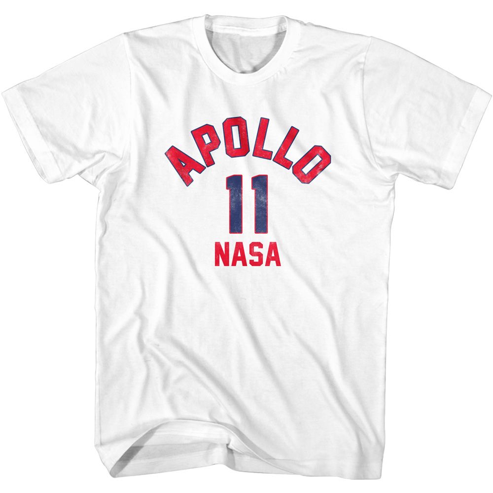 White NASA t-shirt featuring an Apollo 11 design