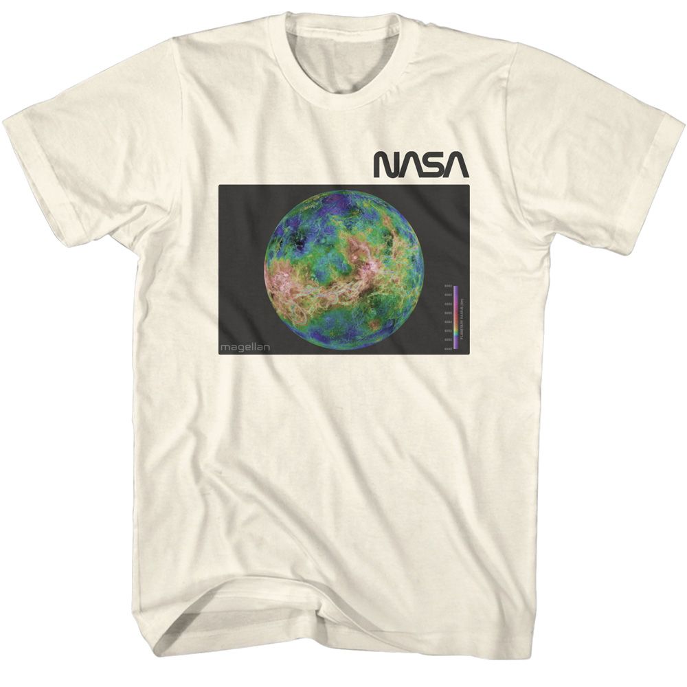 Natural NASA t-shirt featuring a Magellan probe design