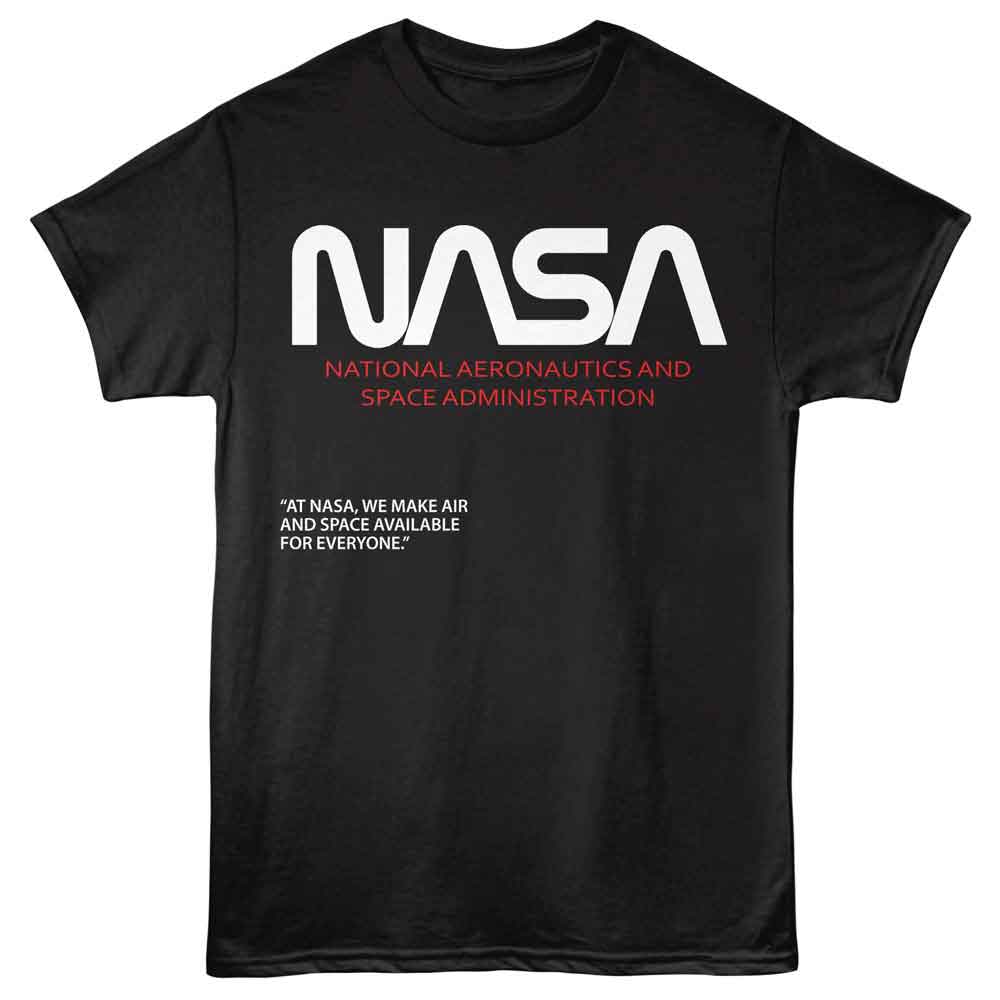 Black NASA t-shirt featuring an Air and Space design