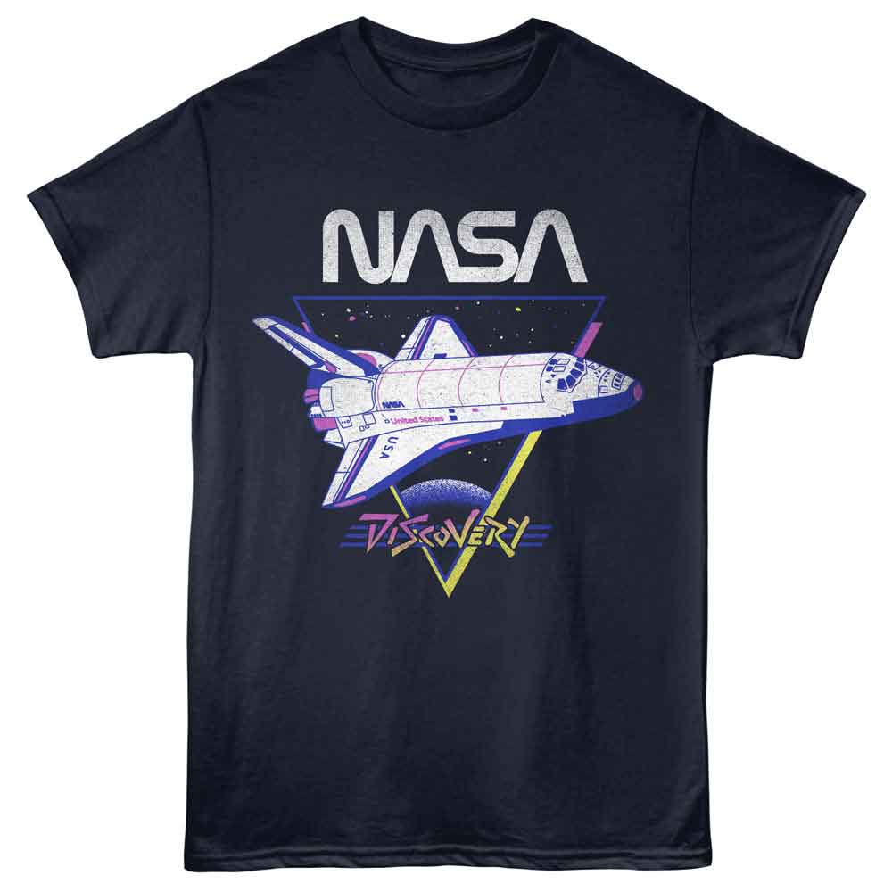 Navy NASA t-shirt featuring a Discovery shuttle design