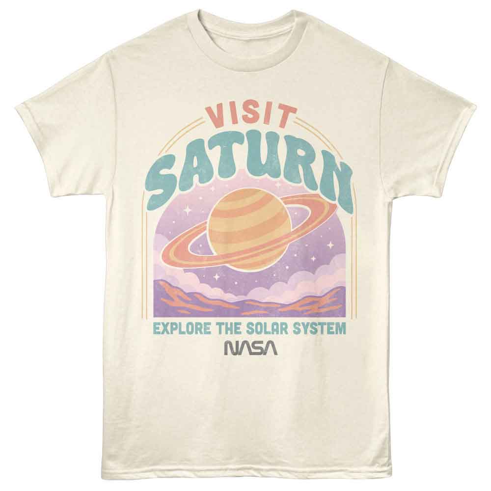 Natural NASA t-shirt featuring a Visit Saturn design