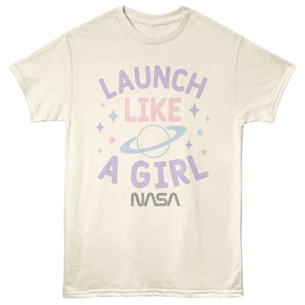 Natural NASA t-shirt featuring a Launch Like a Girl design