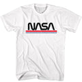 White NASA t-shirt featuring a red-white-and-blue Worm design