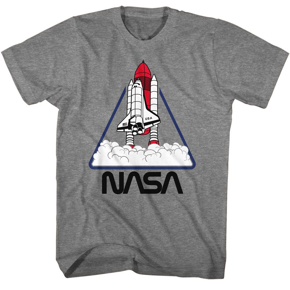 Graphite Heather NASA t-shirt featuring a NASA triangle design