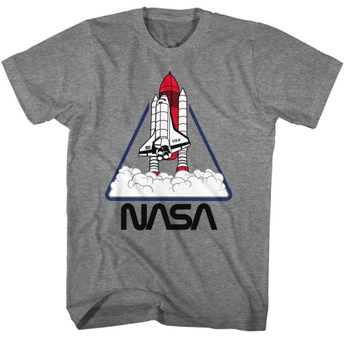 Graphite Heather NASA t-shirt featuring a NASA triangle design