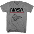 Graphite Heather NASA t-shirt featuring a worm logo with shuttle design