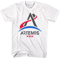 White NASA t-shirt featuring an Artemis Program logo design