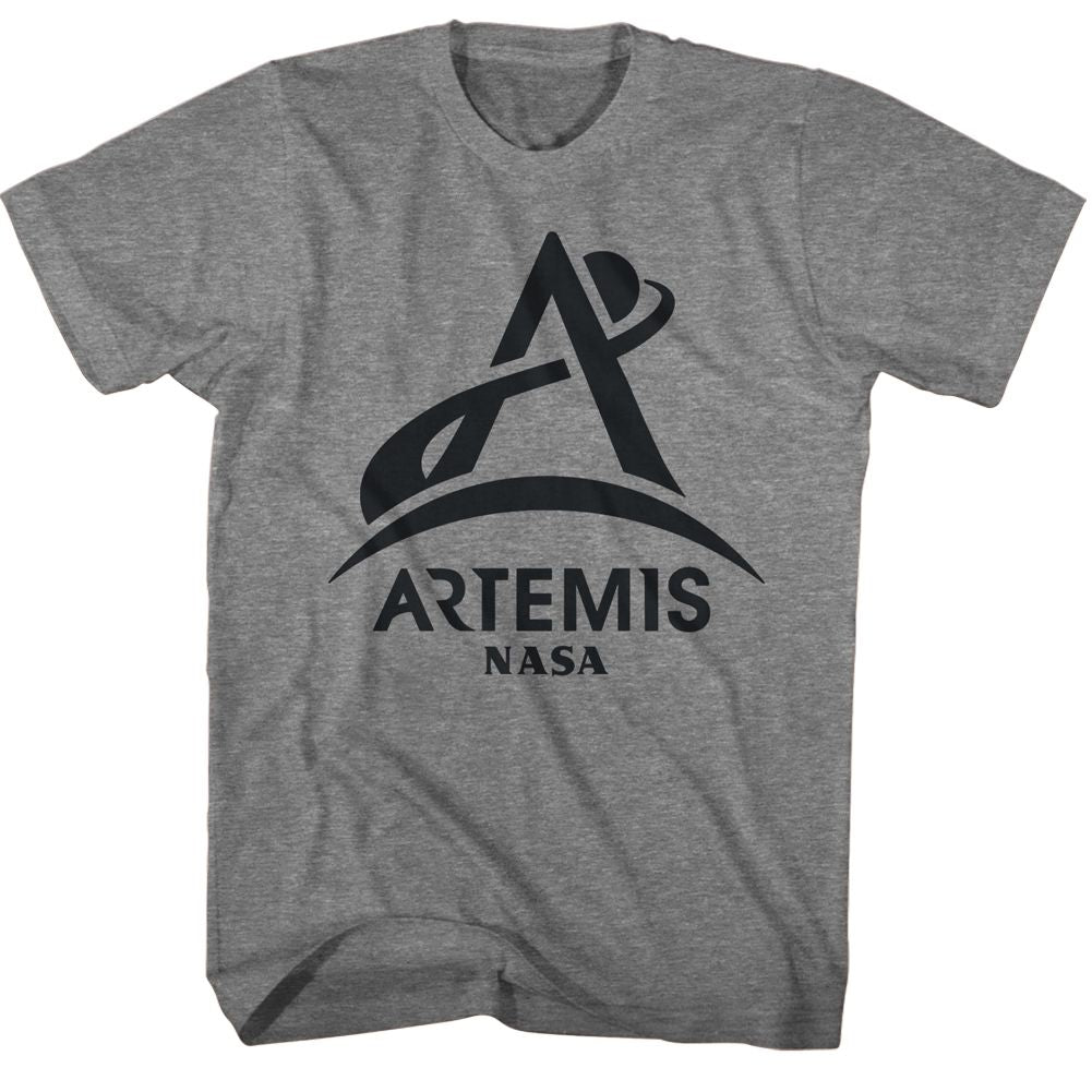 Graphite Heather NASA t-shirt featuring an Artemis one-color design