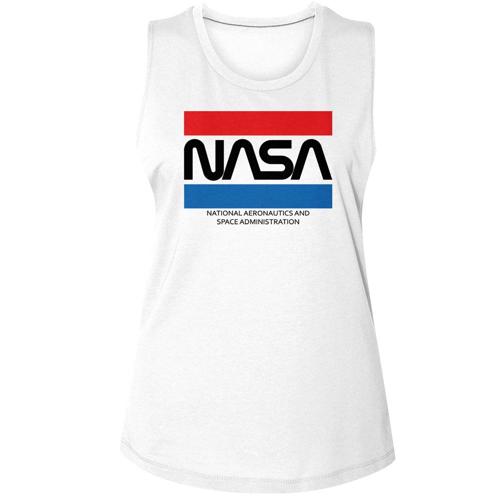 NASA Ladies Muscle Tank - Stripes - White