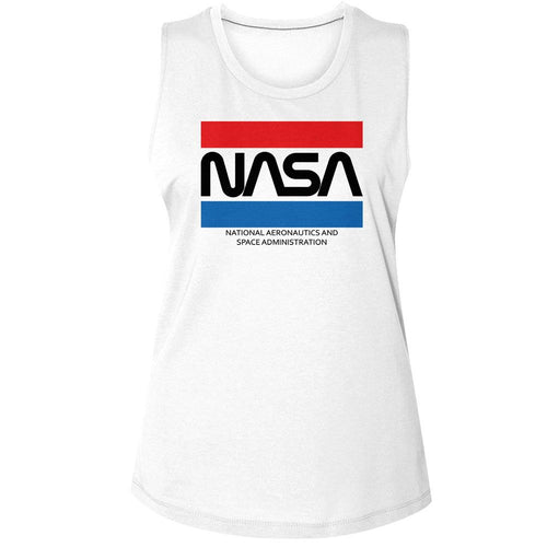 NASA Ladies Muscle Tank - Stripes - White