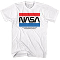 White NASA t-shirt featuring a NASA stripes design