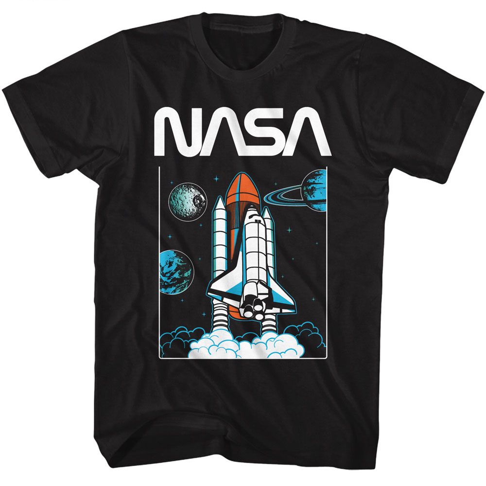 Black NASA t-shirt featuring a Planets design