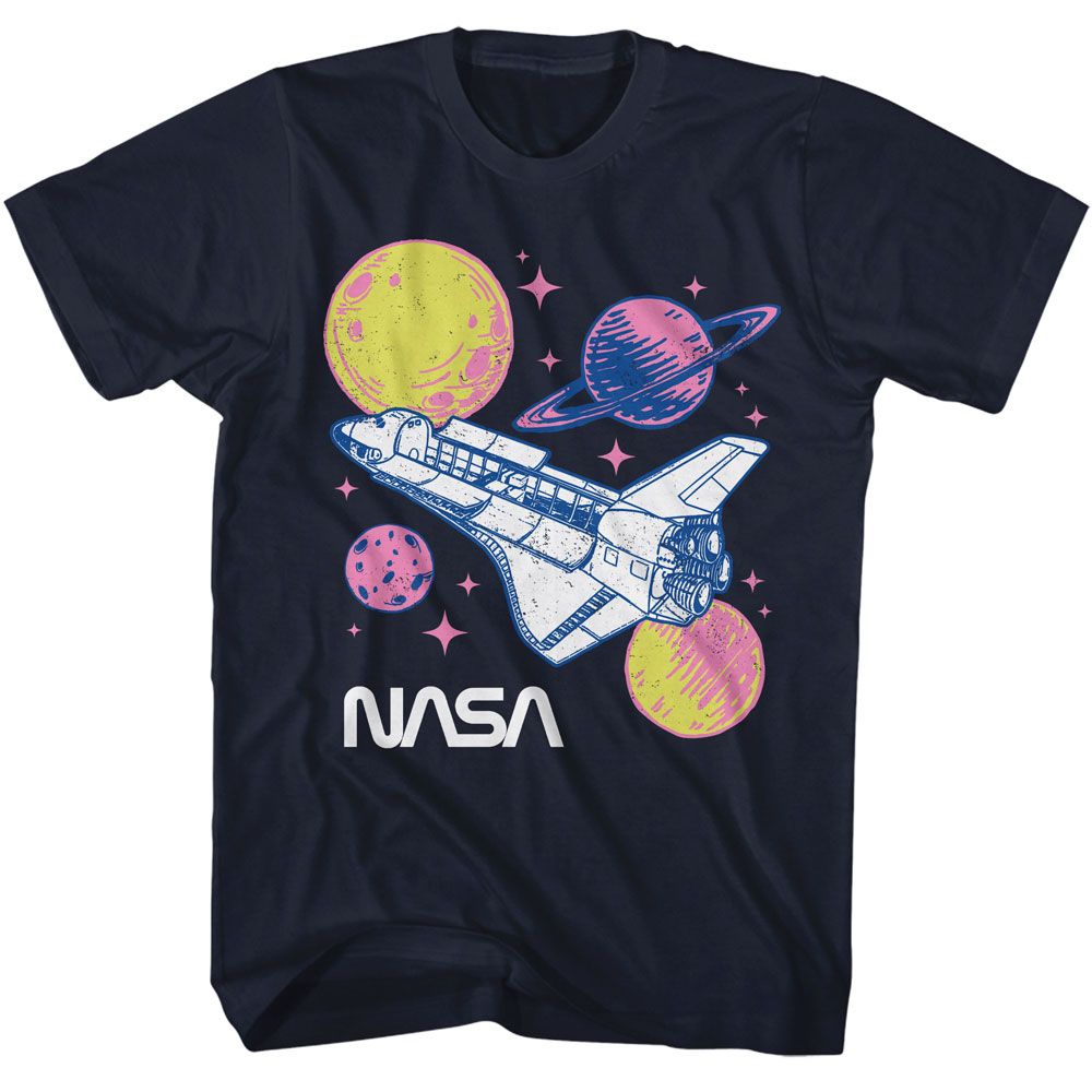 Navy NASA t-shirt featuring a Pastel Planets design