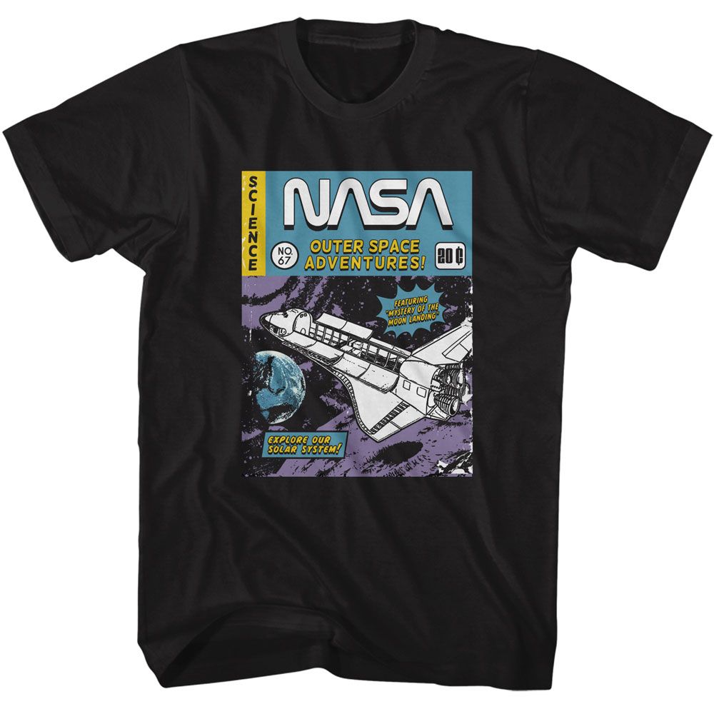 Black NASA t-shirt featuring a NASA comic cover design