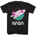 Black NASA t-shirt featuring a Neon Orbiter design