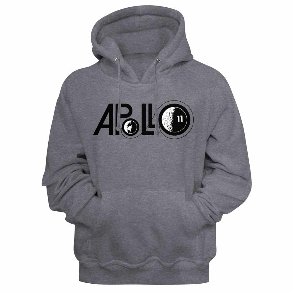 Gunmetal heather NASA pullover hoodie featuring a Apollo 11 design