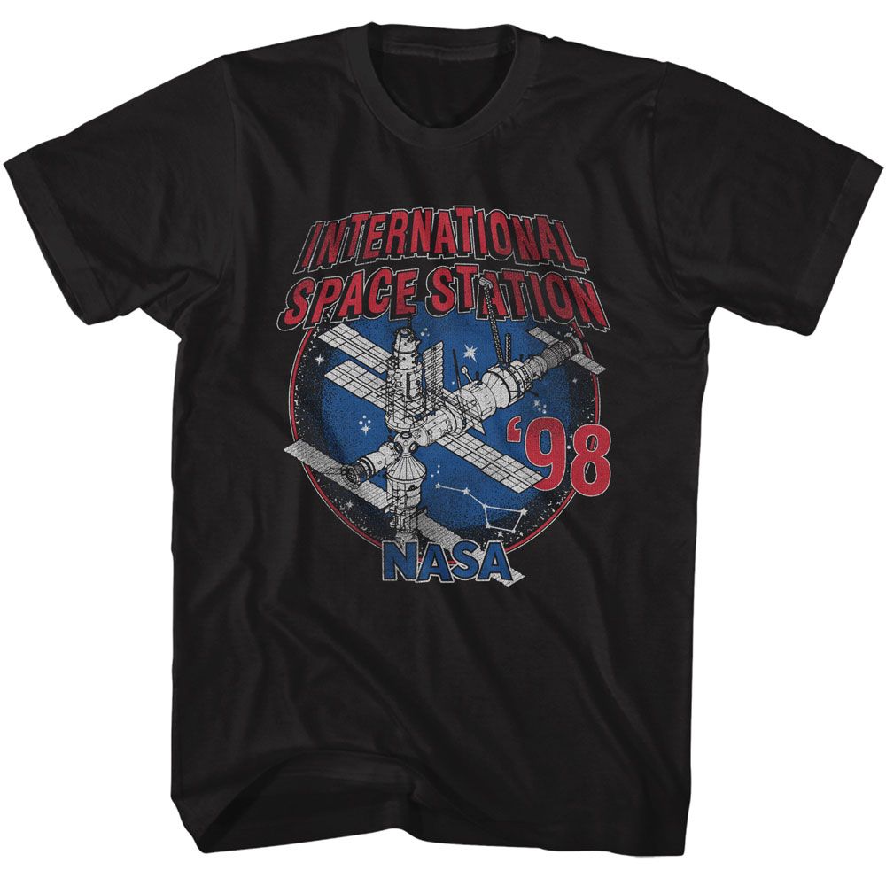 Black NASA t-shirt featuring an ISS 98 design