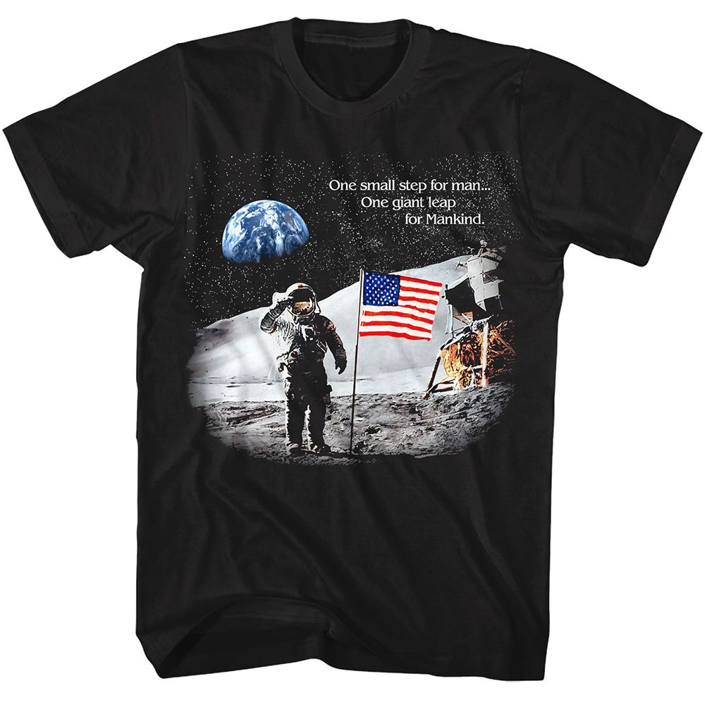 Black NASA t-shirt featuring a One Small Step design