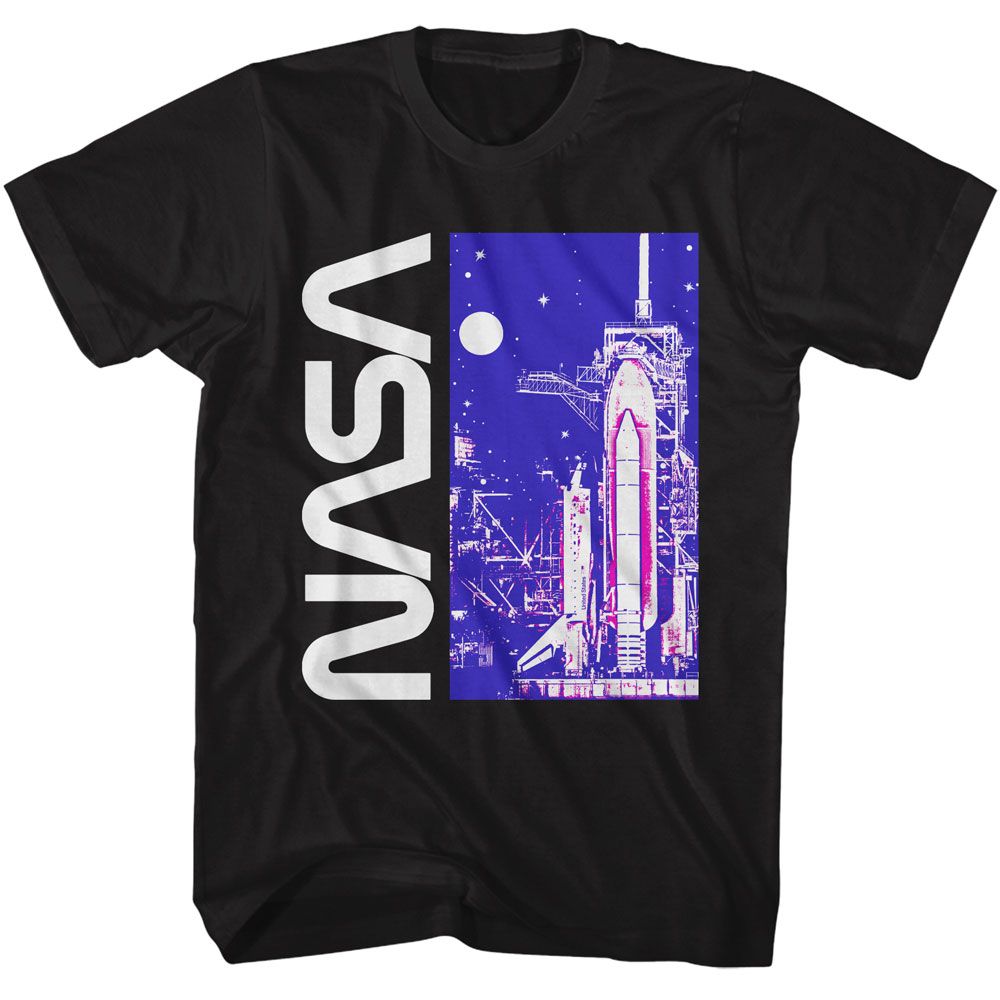 Black NASA t-shirt featuring a Launch Pad design