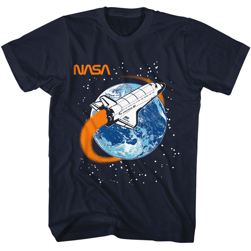 Navy NASA t-shirt featuring an Around the World design