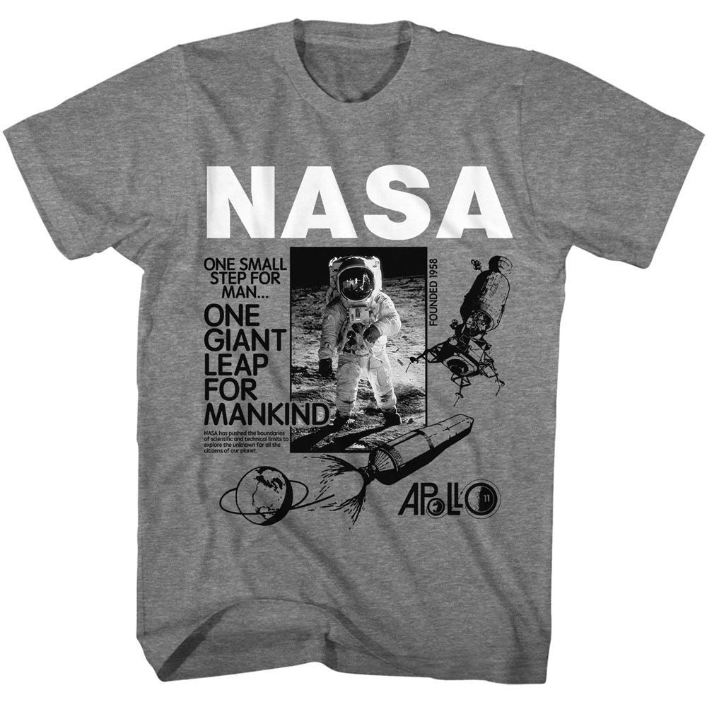 Graphite Heather NASA t-shirt featuring a Founded 1958 design