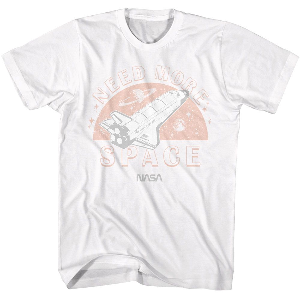 White NASA t-shirt featuring a Need More Space design