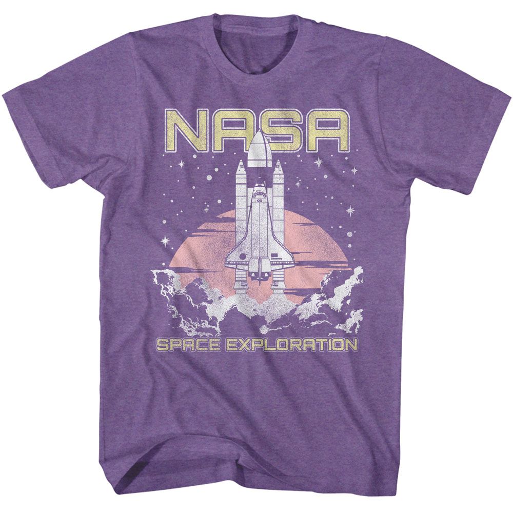 Purple Heather NASA t-shirt featuring a Lift Off Space Exploration design