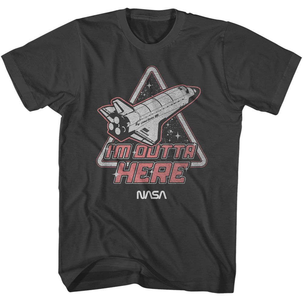 Smoke Gray NASA t-shirt featuring an I'm Outta Here design