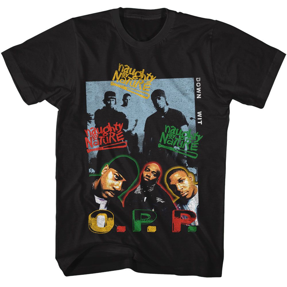 Black Naughty by Nature t-shirt featuring a Down with OPP design