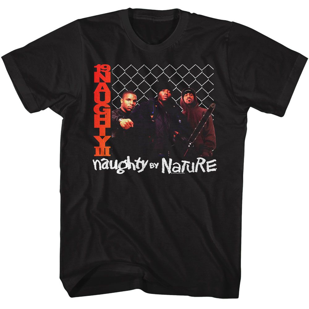Black Naughty by Nature t-shirt featuring a Naughty by Nature Chainlink design