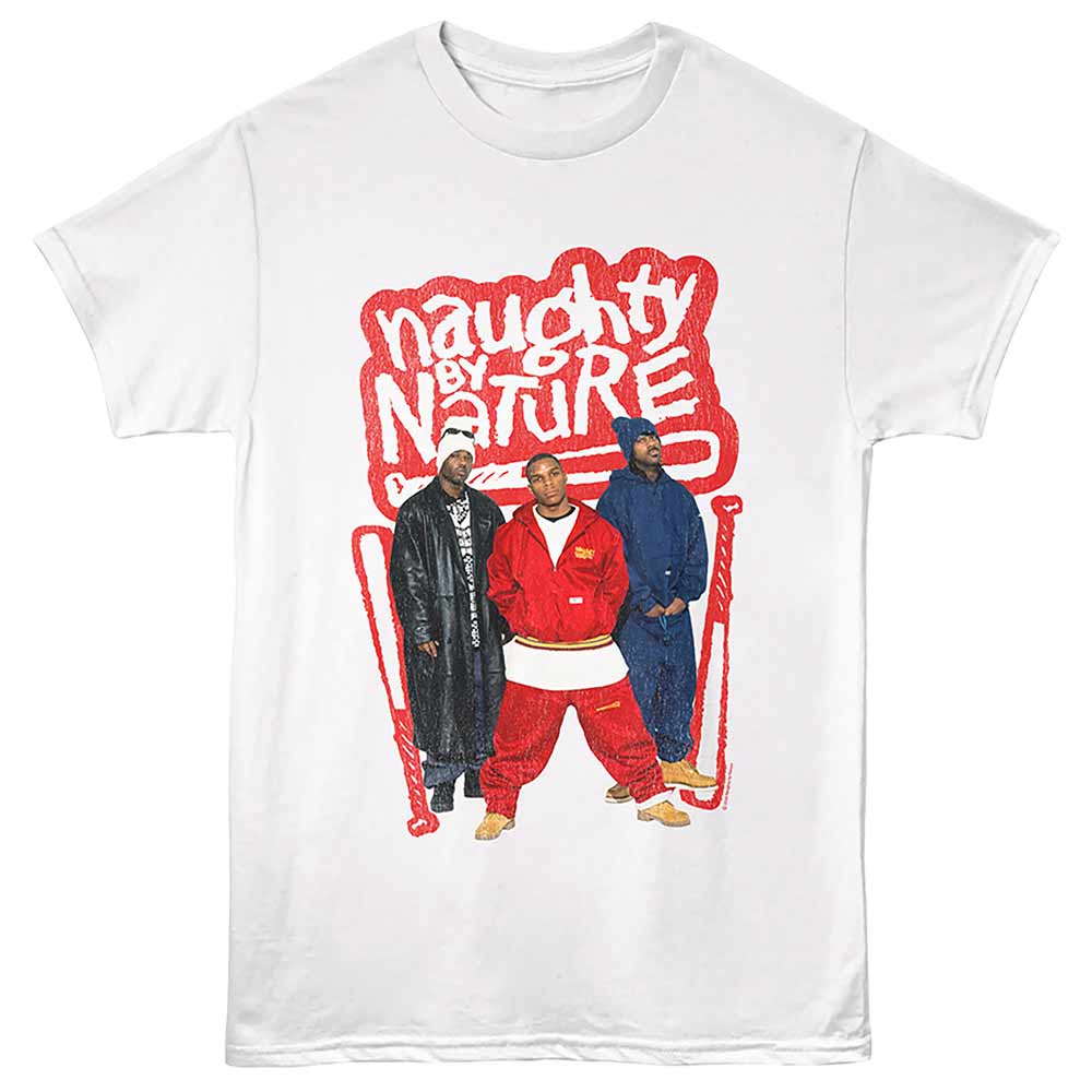 White Naughty by Nature t-shirt featuring an NBN group photo design